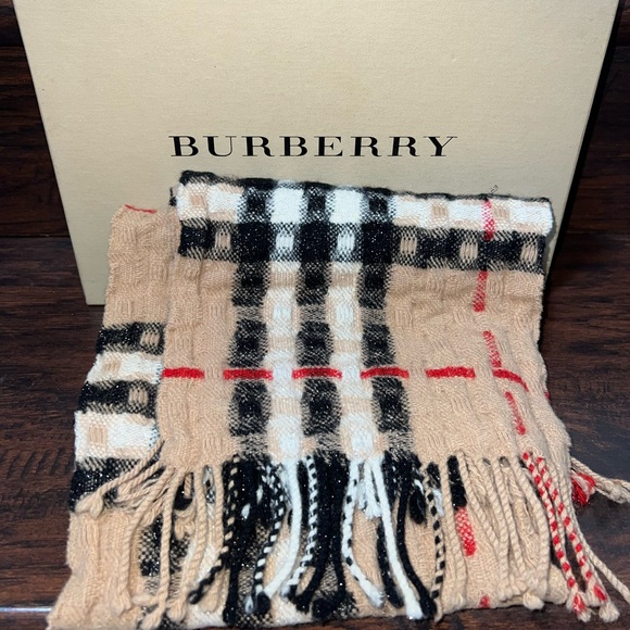 Burberry Glitter Sparkly Nova Check Merino Wool Cashmere Knit Scarf Authentic - Picture 2 of 7